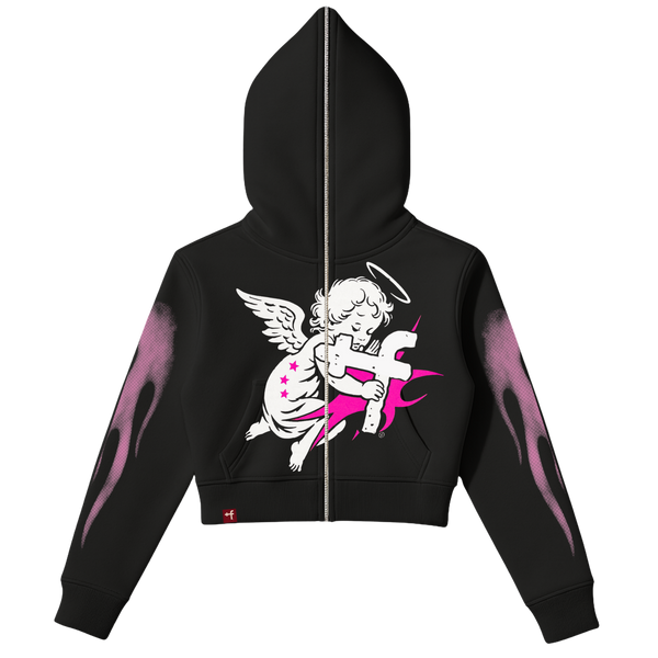 Angel Baby Full Zip Cropped Hoodie