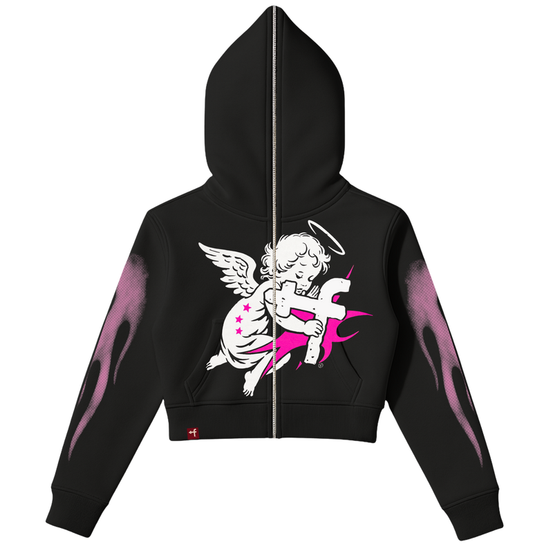 Angel Baby Full Zip Cropped Hoodie